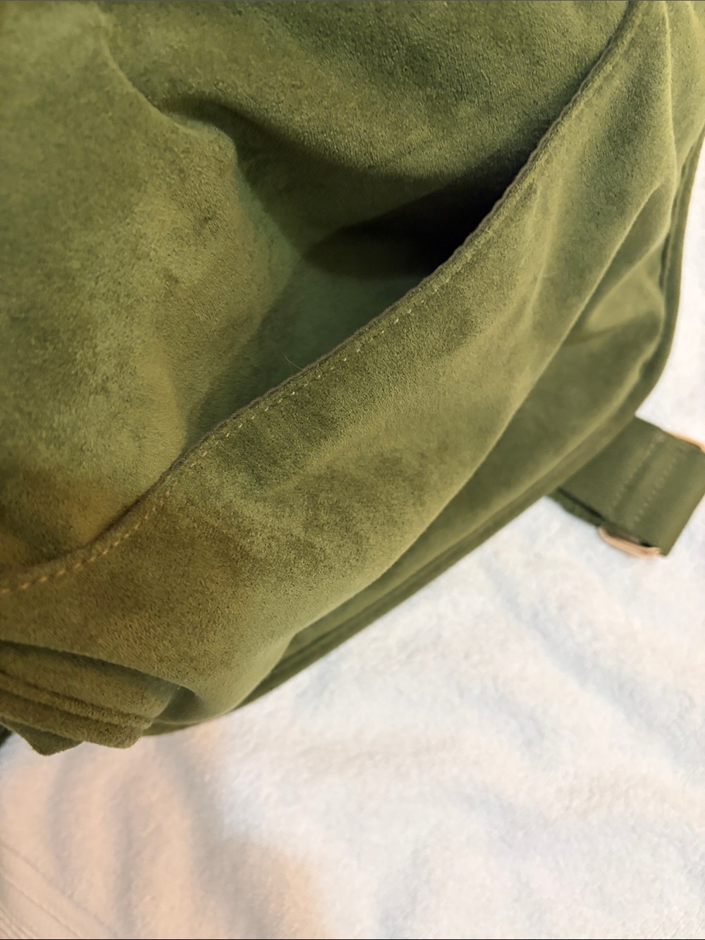 Olive Green Suede Cross Body Bag with Detachable Pouch - Picture 3 of 5